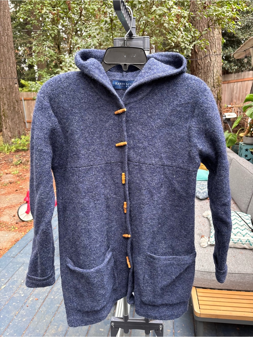 Karen Scott felted wool Navy Hooded Toggle sweater coat